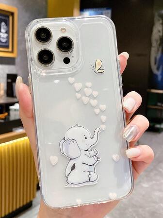 New Colorful Painted Cute Elephant & Butterfly Soft Transparent Case Compatible With IPhone 16, 14 Pro Max, IPhone 11, 13 Pro, XR, Suitable For Girls