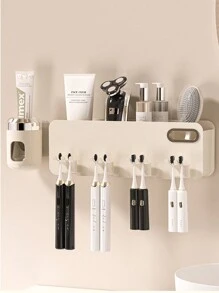 1套PP材料牙膏擠壓器，配有壁掛式牙刷架，無需打孔，帶有杯子和漱口杯的豪華浴室套裝 - 多色 - 查看 1