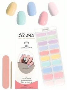 1 Box Durable UV Nail Gel Stickers, Classic Solid Semi-Cured Nail Stickers For 20 Fingernails, Easy To Wear And Remove, Including 1 Nail File DIY - Multicolor - View 2