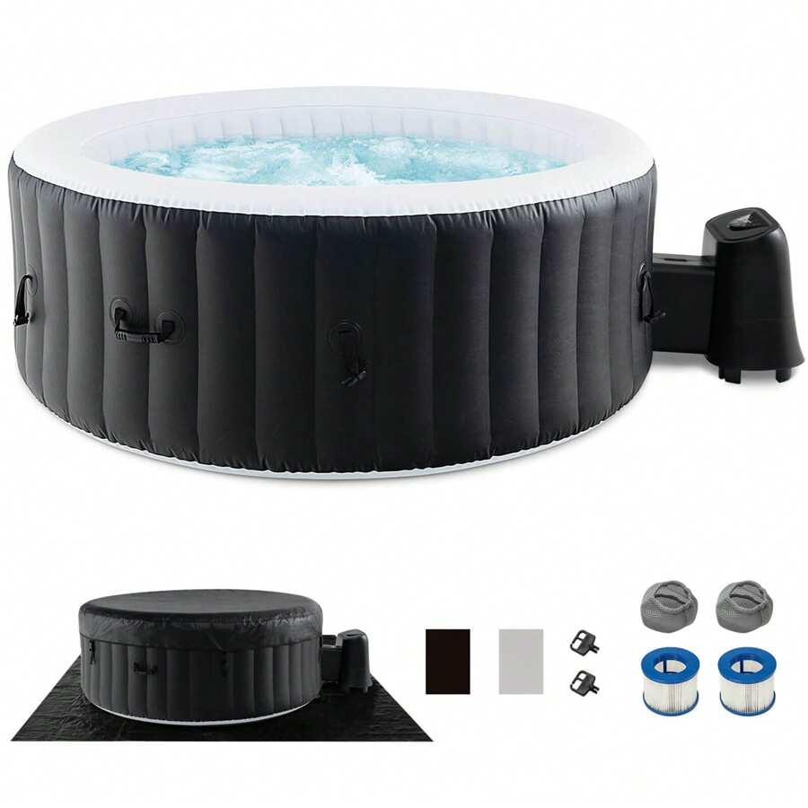 COSTWAY 70" Round SPA Pool Inflatable Hot Tub With 110 Air Jets Electric Heater Pump - Black and White - View 1