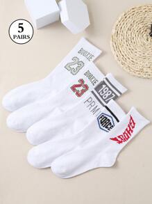 5 đôi tất dài đến bắp chân hợp thời trang dành cho nam có chữ và số, thoáng khí, thấm mồ hôi và chống mùi, thích hợp cho mọi mùa - Nhiều màu - Xem 1