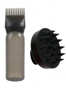 2件套发根梳涂抹瓶，带头皮按摩器洗发刷，染发和头皮护理工具，猫耳造型，美发造型工具，发饰 - 彩色 - 查看 3