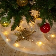 LIVINGANDHOME Living And Home  White Plush Christmas Tree Skirt For Holiday Decoration - white (90cm) - View 2