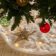 LIVINGANDHOME Living And Home  White Plush Christmas Tree Skirt For Holiday Decoration - white (90cm) - View 3