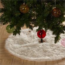 LIVINGANDHOME Living And Home  White Plush Christmas Tree Skirt For Holiday Decoration - white (90cm) - View 4