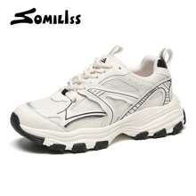 1 Pair Somiliss Summer Lace-Up Women's Sports Casual Shoes, Soft Mesh Breathable Tennis Running Low-Top Versatile Flat Outdoor Walking Shoes, 2024 New Arrival - Beige - View 4