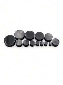 2 Peças Plugues de Túnel de Orelha Pretos de Acrílico com Rosca Interna e Duas Abas Estilo DIY de 3-24mm, Dilatadores, Joias Corporais para Piercing