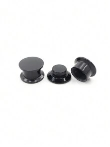 2 Peças Plugues de Túnel de Orelha Pretos de Acrílico com Rosca Interna e Duas Abas Estilo DIY de 3-24mm, Dilatadores, Joias Corporais para Piercing