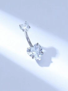 1 件银色休闲时尚不锈钢肚脐环，镶有心形方晶锆石，适合女性作为情人节、圣诞节、感恩节、万圣节、复活节、酒吧、海滩派对生日礼物以及日常佩戴情人节、妈妈、母亲、母亲节、礼物 - 銀色 - 查看 3