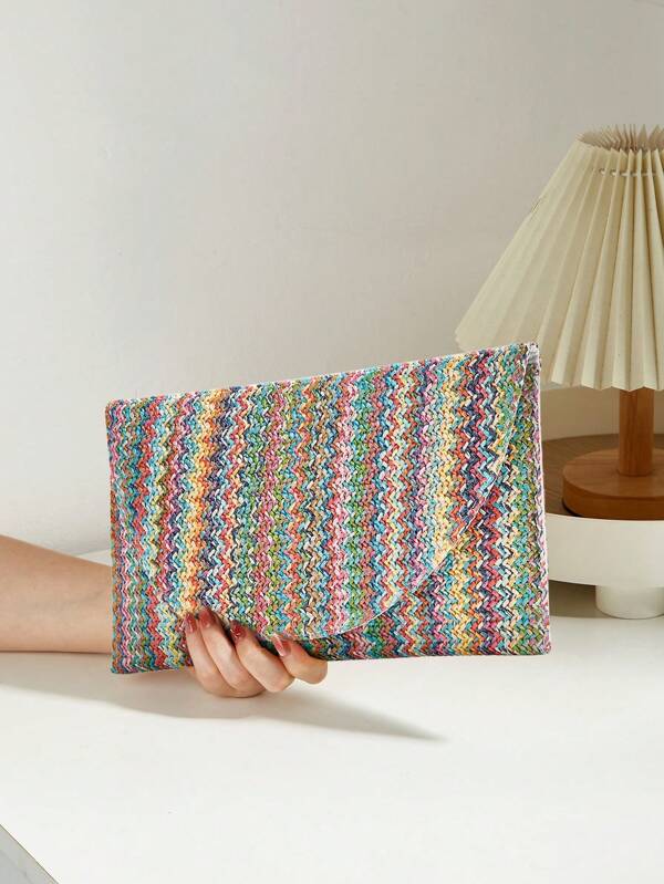 Fashionable Clutch Bag For Women, Perfect For Daily Dating And Dinner Party. Large Capacity, Lightweight, Portable And Cute, Made Of Braided Straw And Can Be Used As A Cosmetic Bag