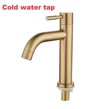 SUS304 Single Cold Tap Brushed Gold Basin Faucet Bathroom Faucet Water Faucet Waterfall Bathroom Tap 304 Stell Stainless Bathroom Accessories Bathroom Tools - Gold - View 4