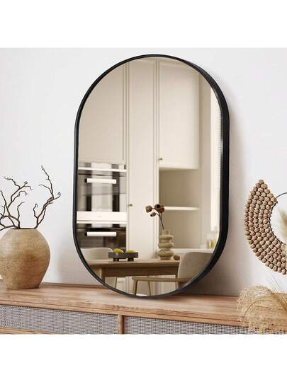 CASSIL Oval Mirror, 50 75 Cm, Bathroom Metal Frame Horizontal Or Vertical Suspension, Living Room, Bedroom, Entrance Makeup Spiegel (Black, Gold) view 3