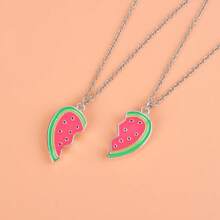 2Pcs/Set Sweet Watermelon Pendant Necklace For Women Fruit Friendship BFF Necklaces Best Friend Jewelry Gifts - Silvery - View 4