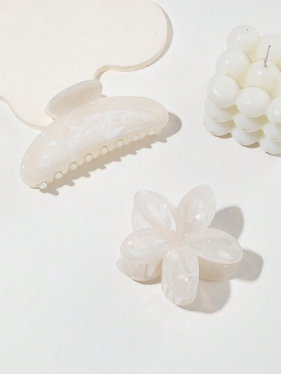 2pcs Refreshing Marble Pattern Hair Clips, Featuring Floral Designs, Exquisite Hair Claws For Daily Wear, Vacation, Shower And Other Occasions Hair Jaw Clip Hair Clamps Hair Clutch Hair Catcher Clip, School Stuff, College