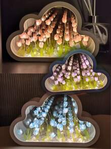 1 st. dekorativ nattlampa med molntulpan/ros, handgjord gör-det-själv-blomsterlampa, dubbelfunktion som nattlampa och spegel, bordsdekor, lämplig som födelsedags- eller alla hjärtans dag-present, mjuk belysning för sömn, gör-det-själv-tulpan-/rosblommapysselkit - Multifärgad - Visa 2