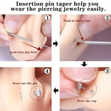 1 Pc Stainless Steel Insertion Taper Pin Threadless Push Pin Screw Connect Piercing Tools 20G 18G 16G 14G G23 Titanium Hypoallergenicity - Silver - View 3