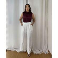 Duna Women's Wide Leg Pants With Elastic Waistband, Elegant Fashion - 白色 - 查看 1