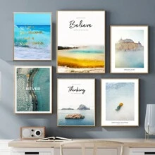 單片海岸風景啟發畫無框畫，北歐風格聚酯纖維浪花圖騰鳳梨長方形壁畫，適用於客廳、臥室、書房家居裝飾 - 彩色 - 查看 2