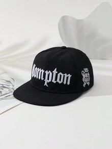 帶Compton英文字母刺繡的中性嘻哈帽，可調節頭圍棒球帽，個性化戶外帽子，日常使用 - A - 查看 2