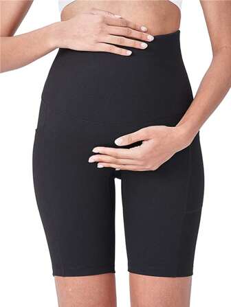 1pc High-Waist Pregnancy Pants With Pockets, Slim-Fit Maternity Capri Leggings With Belly Support, Yoga And Fitness Sportswear