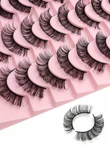 20 Pairs D Curl Full Strip Lashes Fluffy Faux Mink Lashes Dramatic Volume Curling Eyelashes Reusable - Black - View 5