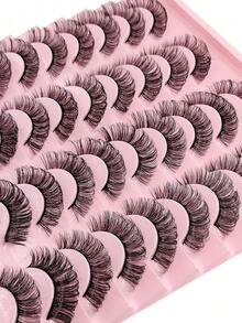 20 Pairs D Curl Full Strip Lashes Fluffy Faux Mink Lashes Dramatic Volume Curling Eyelashes Reusable - Black - View 4