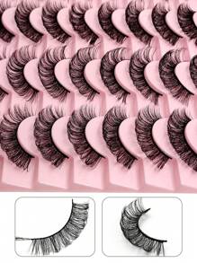 20 Pairs D Curl Full Strip Lashes Fluffy Faux Mink Lashes Dramatic Volume Curling Eyelashes Reusable - Black - View 3