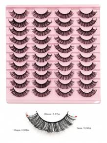 20 Pairs D Curl Full Strip Lashes Fluffy Faux Mink Lashes Dramatic Volume Curling Eyelashes Reusable - Black - View 2