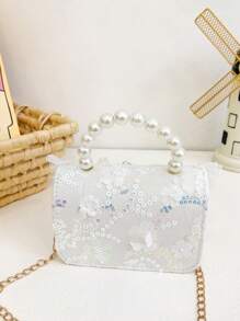 Mini Glitter Decorated Fashion Faux Pearl Evening Clutch