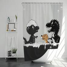 1pc Cute Dinosaur/Dog Printed Polyester Waterproof Bathroom Partition Curtain, Mold Resistant - Little Dinosaur - View 12