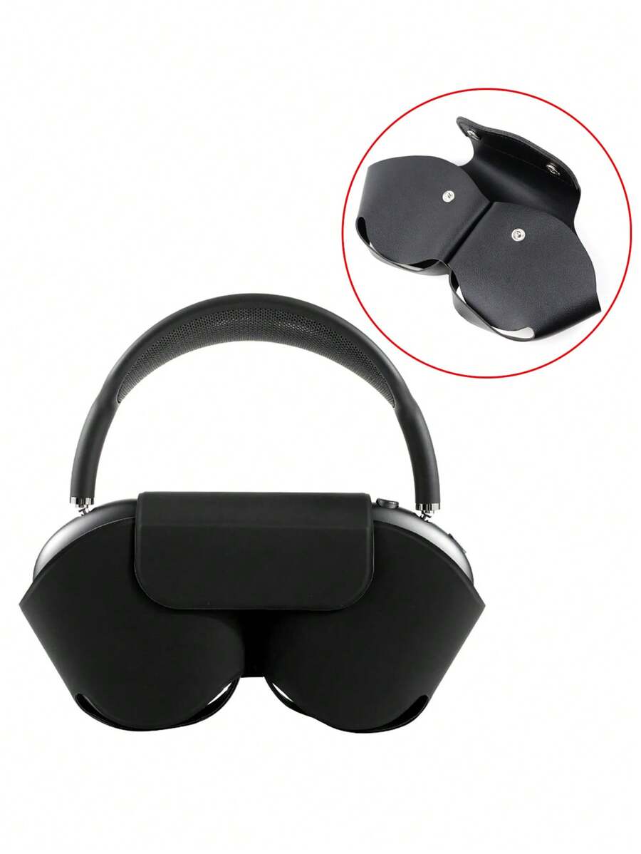 1pc Bluetooth Headset PU Leather Carrying Case, Compatible With Apple Max Protective Cover - Black - View 1