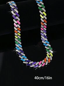 CVNANA 1pc Ice Crystal Miami Colorful Necklace Bracelet Sparkling Rhinestone Chain Men Women Chain Necklace Hip Hop Jewelry Gift - 5319 - View 18