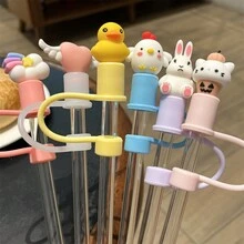 6入組3D可愛動物彩虹防塵矽膠吸管套，適用於10毫米/0.4英寸吸管，40oz/30oz/20oz杯子（由矽膠製成，不是PVC） - 彩色 - 查看 2