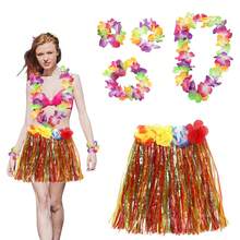 Gonna d'erba hawaiana e ghirlande hawaiane, Braccialetto, Fascia e Collana hawaiana, Costumi di gonne Luau di Hawaii, Vestito elegante, Per donne e adulti per la decorazione estiva delle feste tropicali sulla spiaggia - Multicolore - Visualizzare 11