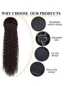 Clip de cola de caballo rizada marrón de 22 pulgadas de largo con peluca de cola de caballo sintética con cordón, onda de agua, peluca de cola de caballo afro para mujer - Marrón - Ver 7