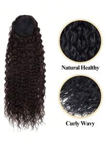 Clip de cola de caballo rizada marrón de 22 pulgadas de largo con peluca de cola de caballo sintética con cordón, onda de agua, peluca de cola de caballo afro para mujer - Marrón - Ver 5