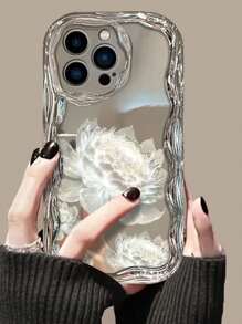 Blumen Handyhülle Sommer süß cremige Textur bemalte Blumenwellen Rand Muster Galvanisierung Rot iPhone 10 Hülle und Bonbonfarben stoßfeste kreative Handyhüllen kompatibel mit iPhone 11/12/XR/7/8/13/14/15 Pro Max, P12, XS, A32, A52, A14, A15, S23, S24 wasserdicht kratzfest sturzfest