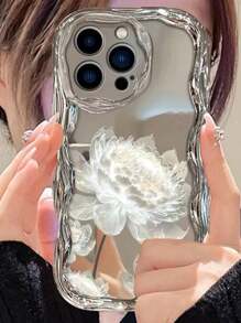 Blumen Handyhülle Sommer süß cremige Textur bemalte Blumenwellen Rand Muster Galvanisierung Rot iPhone 10 Hülle und Bonbonfarben stoßfeste kreative Handyhüllen kompatibel mit iPhone 11/12/XR/7/8/13/14/15 Pro Max, P12, XS, A32, A52, A14, A15, S23, S24 wasserdicht kratzfest sturzfest