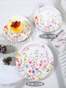 16 个 7 英寸/9 英寸纸盘，简约野花图案盘子，适合各种主题派对和日常使用 - 彩色 - 查看 2