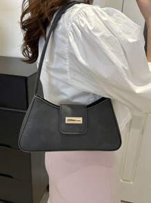 1pc Sewing Buckle & Zipper Closure PU Solid Color Simple Handbag, New Texture, Fashionable & Versatile Women's Shoulder & Crossbody Bag, Suitable For Daily, Dating, And Work Use - Black - View 6