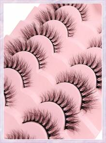 7对Asiteo自然逼真仿貂毛假睫毛，交叉蓬松卷翘，可重复使用，适合日常佩戴，条状假睫毛 - 眼尾拉長款 - 查看 6