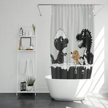 1pc Cute Dinosaur/Dog Printed Polyester Waterproof Bathroom Partition Curtain, Mold Resistant - Little Dinosaur - View 4