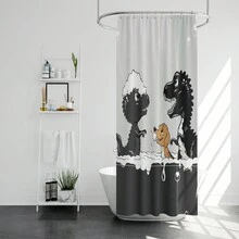 1pc Cute Dinosaur/Dog Printed Polyester Waterproof Bathroom Partition Curtain, Mold Resistant - Little Dinosaur - View 2