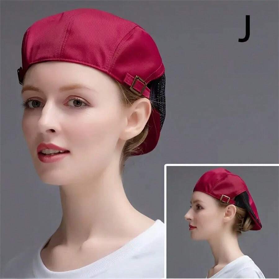 1頂新款透氣丹寧貝雷帽，可調節廚師侍者帽，奶茶咖啡工作廚師帽，男女適用的餐飲頭飾 - 彩色 - 查看 1