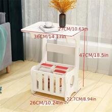 1pc Balcony Square Table, Bedside Table, Coffee Table, Or Living Room Sofa Side Table For Bedroom - White - View 2