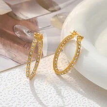 2入組簡約時尚水滴形狀鑲嵌鑽石誇張耳環，適用於沙灘旅遊、購物聚會、時尚百搭耳飾 - 耳環 - 查看 8