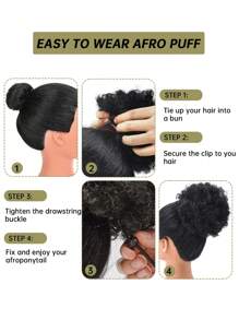 1 pieza de chongo afro rizado rojo vino con cordón para mujeres con cabello corto africano retorcido, extensiones de cabello sintético con apariencia natural para peinados elevados y cola de caballo para niñas - Burdeos - Ver 10