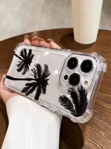 1入透明外殼黑色棕櫚樹TPU四角防摔手機殼，適用於蘋果14promax/13/14/15，細孔設計，適用於14pro/XSXR - 黑色 - 查看 2