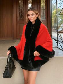 1pc Acrylic Knitted Fabric Faux Mink Collar Plain Color Cape Shawl, Elegant Vintage Style Suitable For Qipao And Evening Dress, Short Knitted Cardigan Jacket For Autumn/Winter - Multicolor - View 19