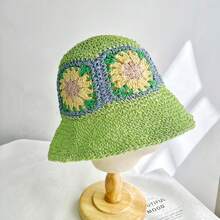 Mũ hoa đan tay dành cho nữ, thích hợp cho mùa hè đi biển, che nắng, kiểu dáng xô phối màu kẻ ô thời trang phong cách Boho, đi nghỉ mát, du lịch. - A - Xem 21